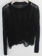 Romwe Ripped Loose Black Sweater