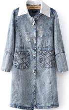Romwe Contrast Collar Bleached Ripped With Pockets Coat