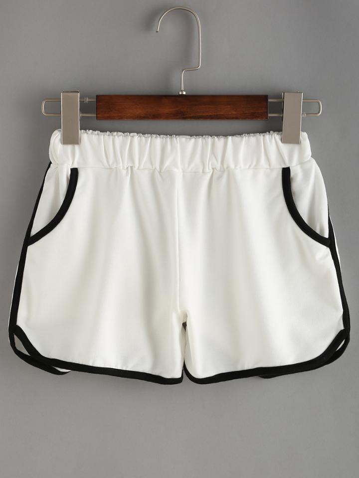 Romwe Contrast Trim Elastic Waist Shorts