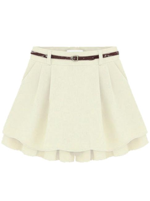 Romwe Pleated White Skirt Shorts