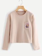 Romwe Donuts Embroidered Chest Pocket T-shirt