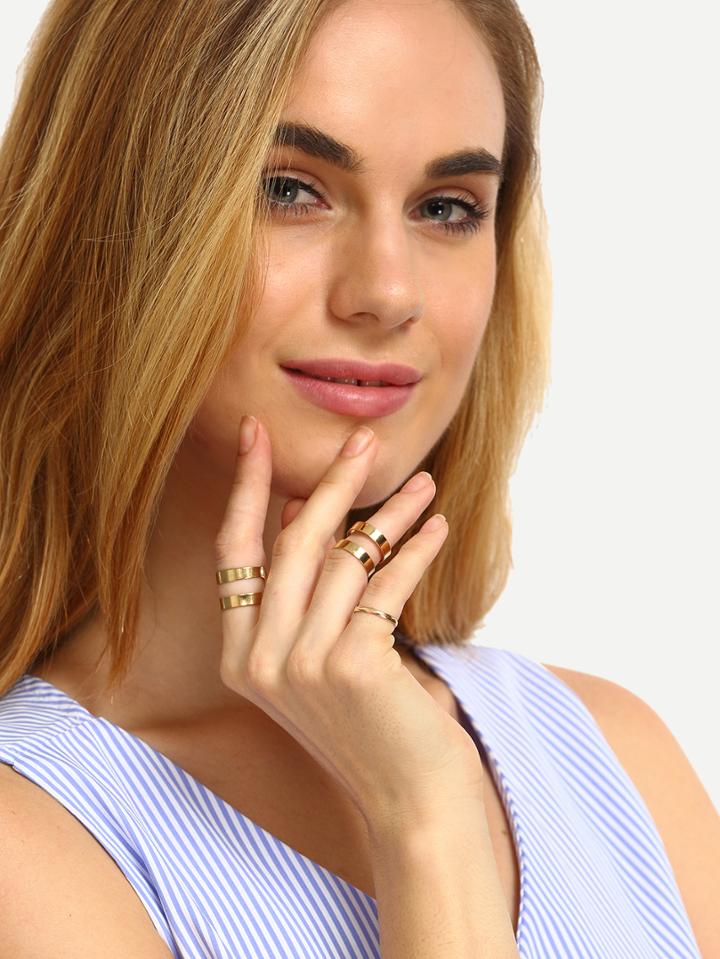 Romwe Golden Minimalist Ring Set - 3pcs