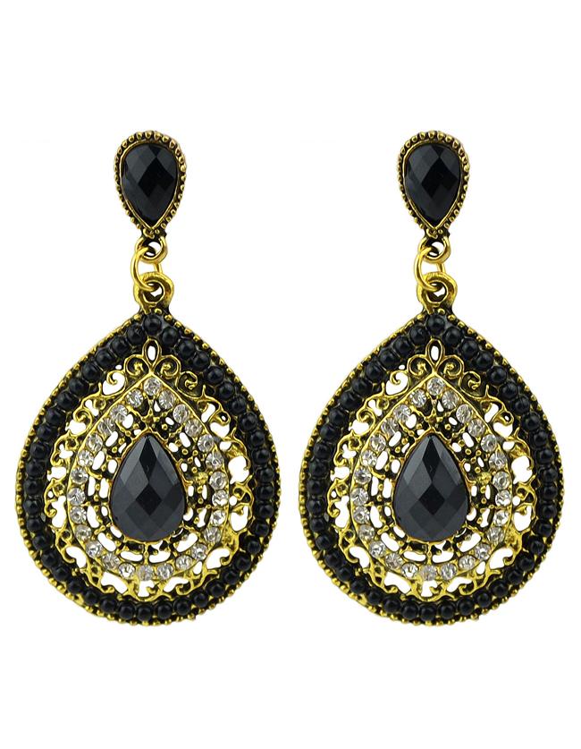 Romwe Beads Black Fashion Design Hanging Earrings