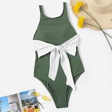 Romwe Bow Tie Low Back One Piece Swim