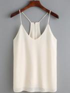 Romwe Spaghetti Strap Zipper Chiffon Apricot Cami Top