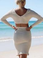 Romwe Long Sleeve Crop Top With Bodycon Slit Skirt