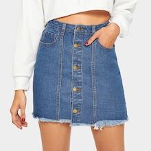 Romwe Raw Edge Button Up Denim Skirt