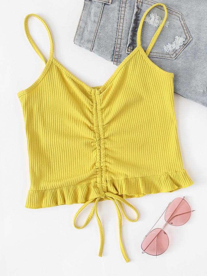 Romwe Ruffle Hem Drawstring Knot Cami Top