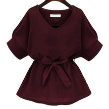 Romwe Lantern Sleeve Self Tie Top