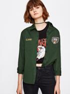 Romwe Pocket Front Embroidered Patch Detail Shirt Jacket