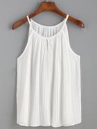 Romwe White Buttoned Keyhole Pleated Cami Top