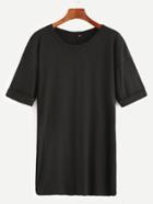 Romwe Black Short Sleeve Roll Cuff T-shirt