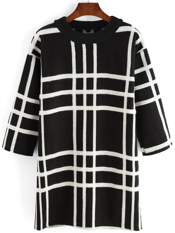 Romwe Round Neck Plaid Straight Dress