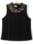 Romwe Embroidered Keyhole Back Tank Top