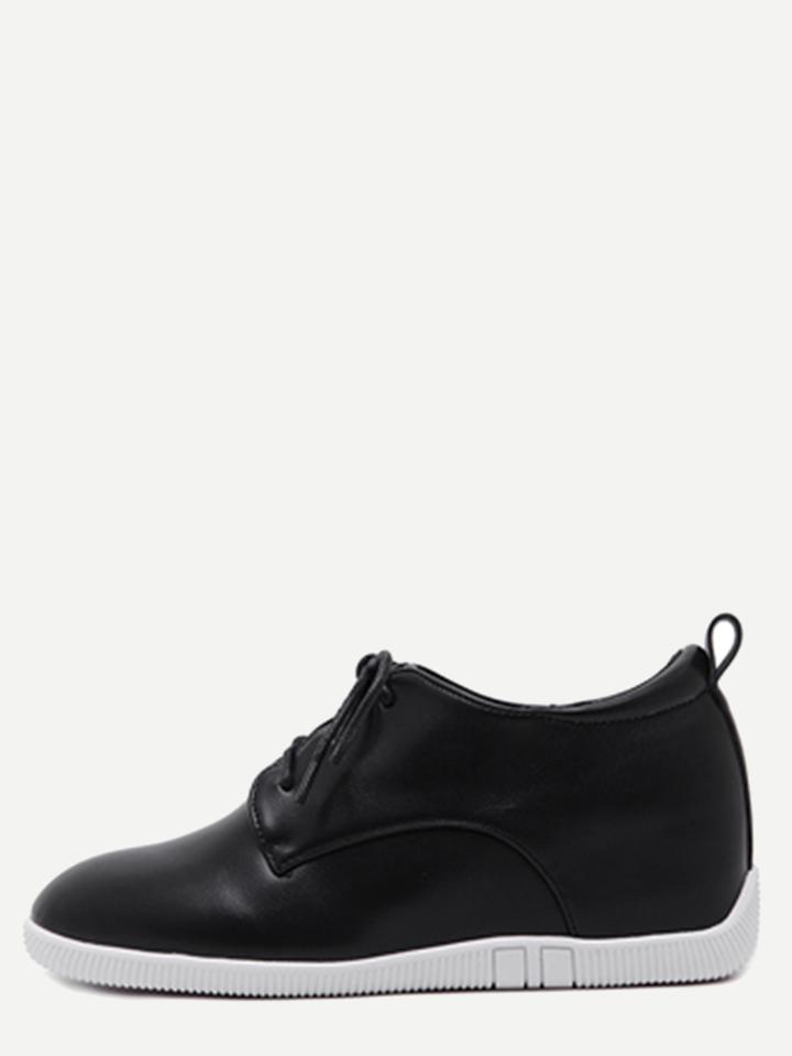 Romwe Black Pu Lace Up Hidden Wedges Shoes