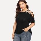 Romwe Plus Lace-up Solid Tee