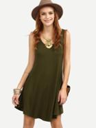 Romwe Army Green Sleeveless Shift Casual Dress