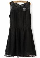 Romwe Black Sleeveless Sheer Lace Slim Dress