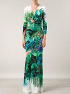 Romwe Green V Neck Length Sleeve Print Dress