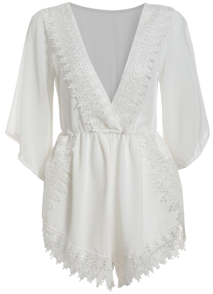 Romwe With Lace Deep V Neck Romper