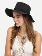 Romwe Ribbon Accent Straw Hat - Black