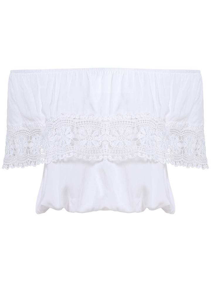 Romwe Off The Shoulder Lace Crochet Hollow Blouse