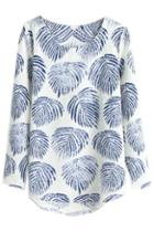 Romwe Leaf Print Asymmetric Blue Blouse