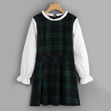 Romwe Contrast Sleeve Plaid Dress