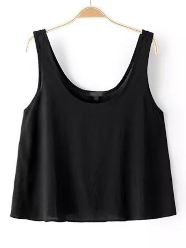 Romwe Black Scoop Neck Tank Top