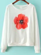 Romwe Round Neck Flower Print Sweatshirt