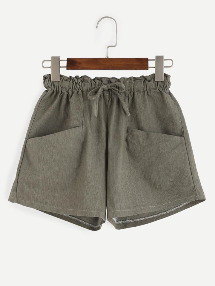 Romwe Olive Green Drawstring Shorts With Pockets