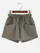 Romwe Olive Green Drawstring Shorts With Pockets