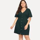 Romwe Plus Single Breasted Solid Dress