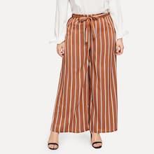 Romwe Plus Wide Leg Striped Knot Pants