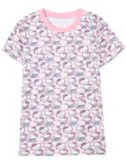 Romwe Round Neck Kitty Cat Print Pale Pink T-shirt