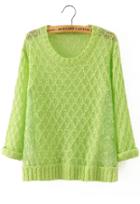 Romwe Crochet Mesh Insert Hollow Green Sweater