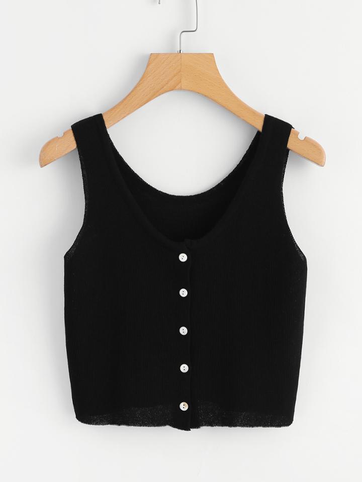 Romwe Single Breasted Crop Top