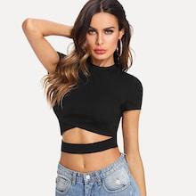 Romwe Cross Wrap Cutout Crop Top