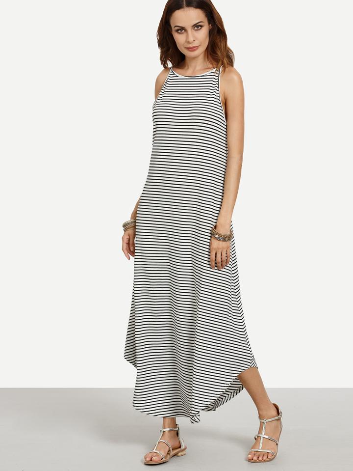 Romwe Black White Striped Swing Cami Dress