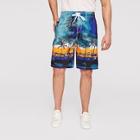 Romwe Guys Tropical Print Lace Up Shorts