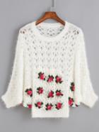 Romwe Open-knit Crochet Fuzzy White Sweater