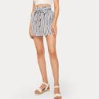 Romwe Striped Slant Pocket Paperbag Waist Skirt