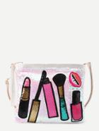 Romwe Lipstick Pattern Sequin Design Clutch Bag