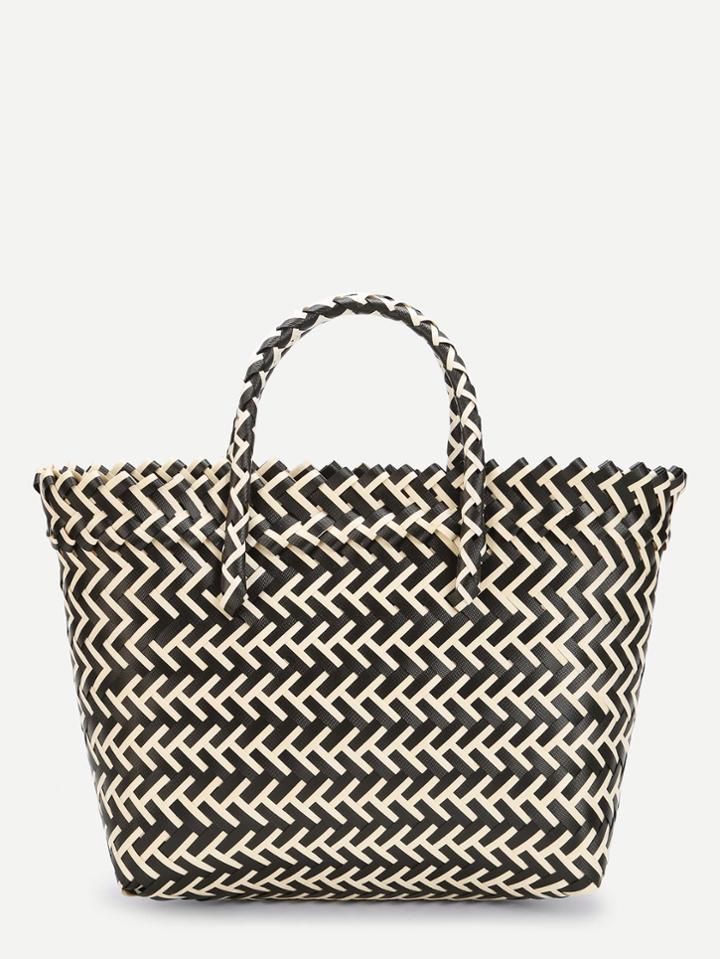 Romwe Two Tone Striped Design Tote Bag