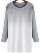 Romwe Round Neck Hollow Ombre T-shirt