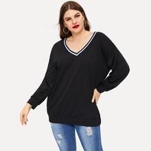 Romwe Plus Drop Shoulder V-neck Sweatshirt
