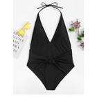 Romwe Plus Open Back V-plunge Swimsuit