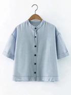 Romwe Cuffed Sleeve Topstitch Shirt