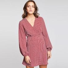 Romwe Lantern Sleeve Surplice Neck Dress
