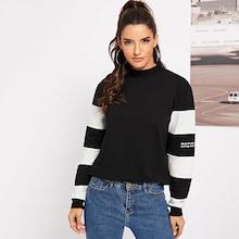 Romwe Color Block Mock Neck Pullover